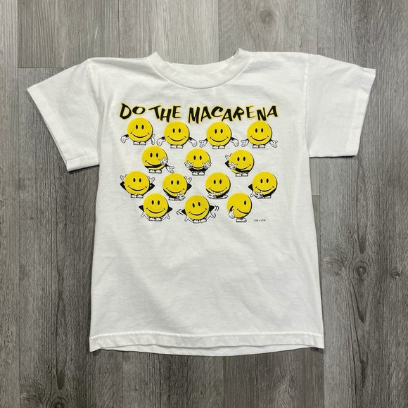 Vintage 90s Smiley Face Macarena Size XS Women's Funny Dancing Tshirt - Picture 1 of 5